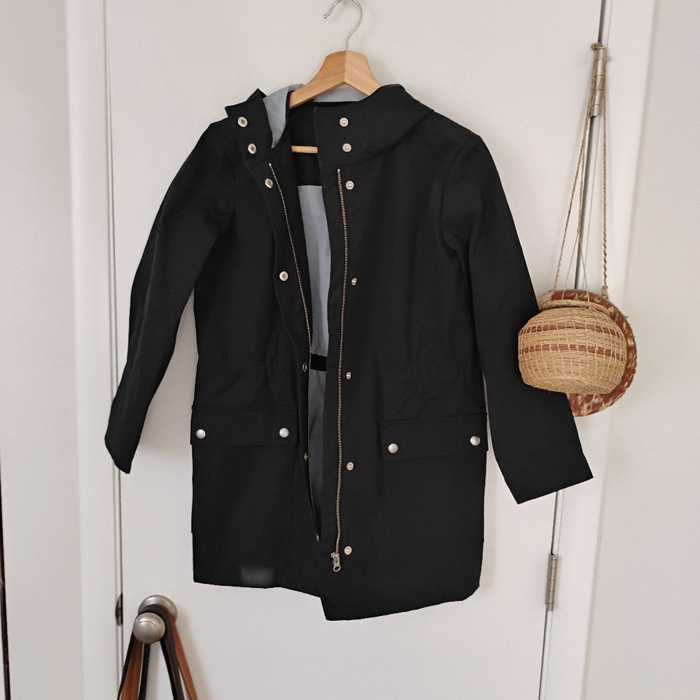 EUCJ. Crew Mid-Length Rain Jacket- XXS Petite, Black
